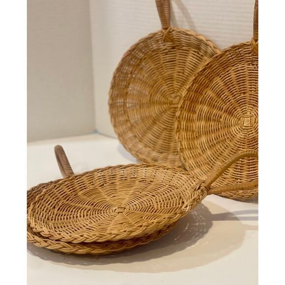 Vintage Wicker Natural Rattan Plate Holder Set Of Four | Boho 1970s Style - Picture 5 of 8